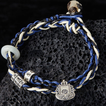 925 Sterling Silver Om Mani Padme Hum Swastika Handmade Protection Bracelet - 图片 2