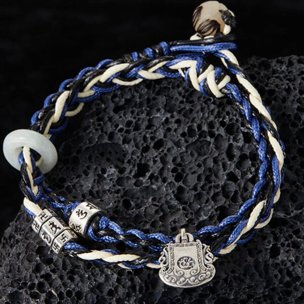 925 Sterling Silver Om Mani Padme Hum Swastika Handmade Protection Bracelet - 图片 2
