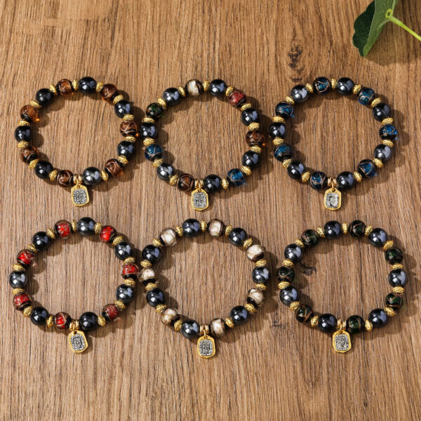 Tibetan Zakiram Goddess of Wealth Liuli Glass Incense Ash Porcelain Bead Luck Bracelet - 图片 12