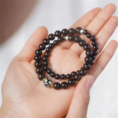Tibet Ebony Wood Dzi Bead Balance Double Wrap Bracelet - 图片 5