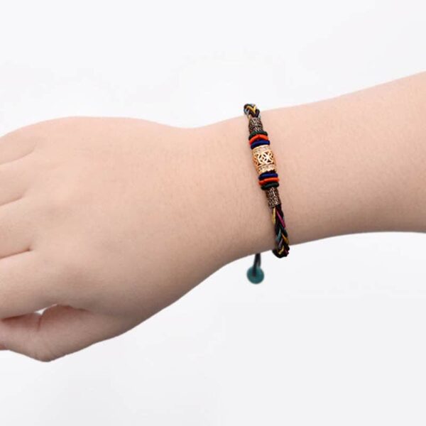 Buddha Stones Tibetan Handmade Eight Thread Knot Copper Coin Luck Weave String Bracelet - 图片 5
