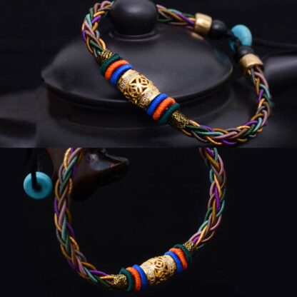 Buddha Stones Tibetan Handmade Eight Thread Knot Copper Coin Luck Weave String Bracelet - 图片 6