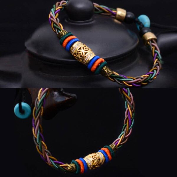 Buddha Stones Tibetan Handmade Eight Thread Knot Copper Coin Luck Weave String Bracelet - 图片 6