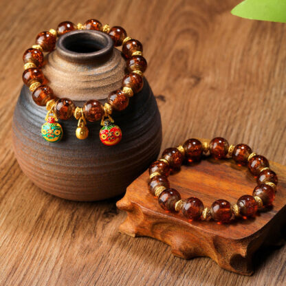 Gold Swallowing Beast Family Charm Liuli Glass Bead Fortune Bracelet - 图片 19