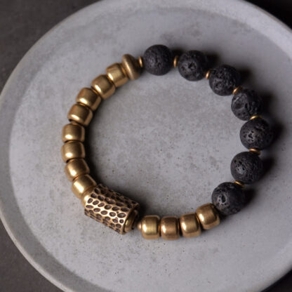 Buddha Stones Lava Rock Stone Rainbow Obsidian Copper Support Healing Bracelet - 图片 2