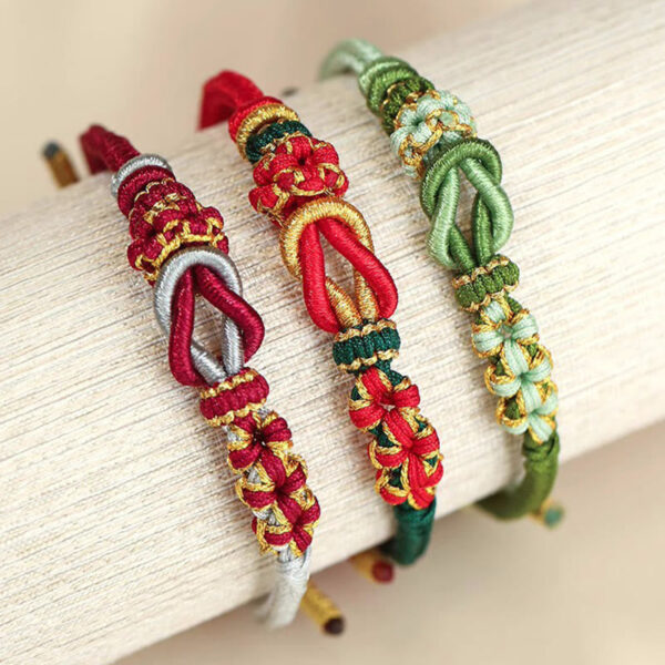 Handmade Peach Blossom Knot Eight Thread Peace Knot Luck Protection Bracelet - 图片 3