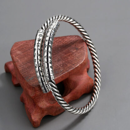 Retro Heart Sutra Twisted Design Pattern Balance Bracelet Bangle - 图片 5