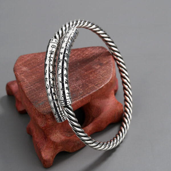 Retro Heart Sutra Twisted Design Pattern Balance Bracelet Bangle - 图片 5