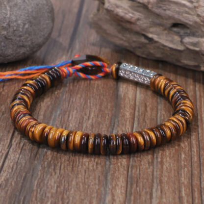 Buddha Stones Tibetan Tiger Eye Om Mani Padme Hum Protection Power Bracelet - 图片 3