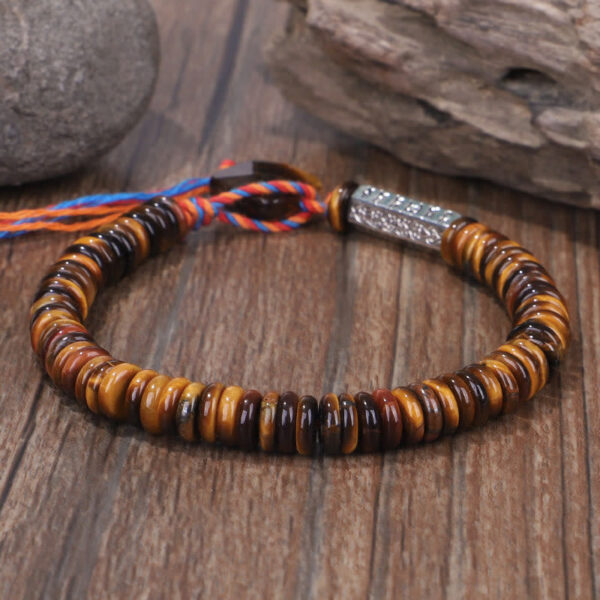 Buddha Stones Tibetan Tiger Eye Om Mani Padme Hum Protection Power Bracelet - 图片 3
