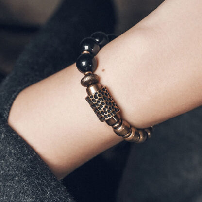 Buddha Stones Lava Rock Stone Rainbow Obsidian Copper Support Healing Bracelet - 图片 16