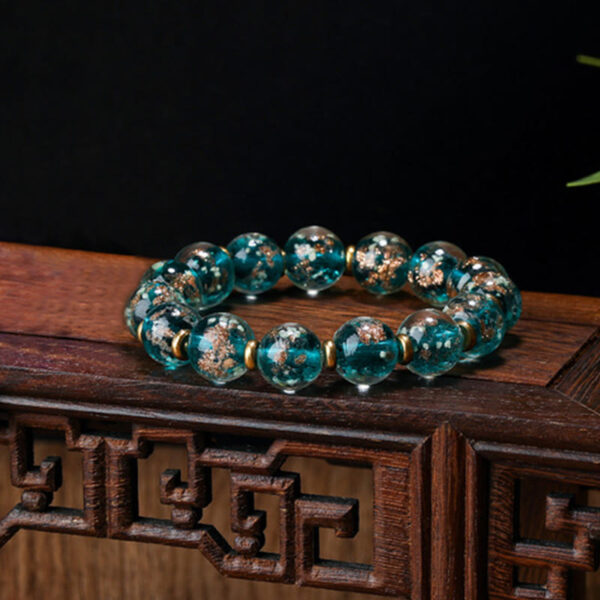 Gold Swallowing Beast Family Charm Luminous Fluorescent Liuli Glass Bead Success Bracelet - 图片 26