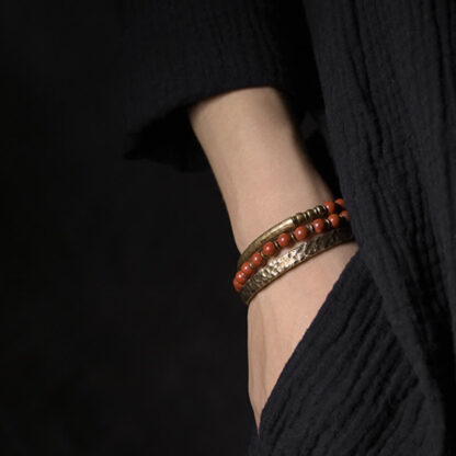 Buddha Stones Simple Design Copper Wealth Cuff Bracelet - 图片 4