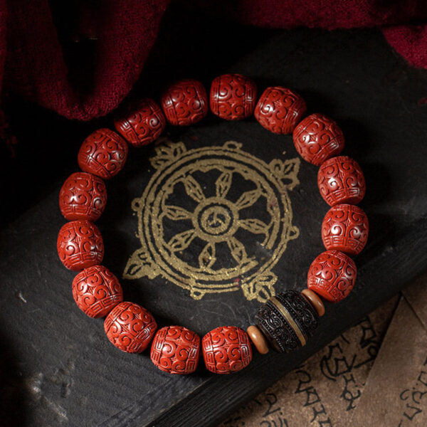 Buddha Stones Natural Cinnabar Ebony Calm Blessing Bracelet - 图片 11