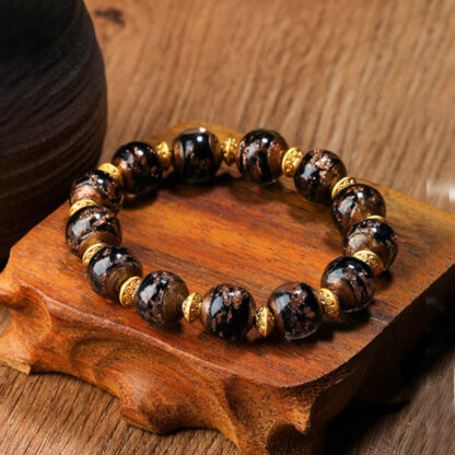 Gold Swallowing Beast Family Charm Liuli Glass Bead Fortune Bracelet - 图片 11