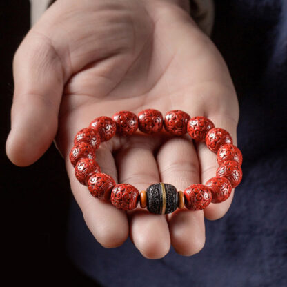 Buddha Stones Natural Cinnabar Ebony Calm Blessing Bracelet - 图片 5