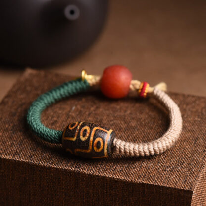 Handmade Tibetan Nine-Eye Dzi Bead Wealth Rope Bracelet - 图片 5