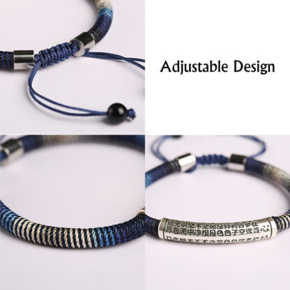 999 Sterling Silver Heart Sutra Calm Handmade Braided Bracelet - 图片 7