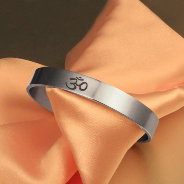 Buddha Stones Tibetan OM Symbol Mindfulness Cuff Bracelet Bangle - 图片 6