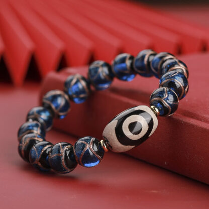 Tibetan Nine-Eye Dzi Bead Three-eyed Dzi Bead Liuli Glass Bead Wealth Bracelet - 图片 19