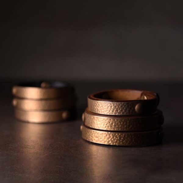 Vintage Handmade Texture Copper Brass Leather Wealth Bracelet Bangle - 图片 12