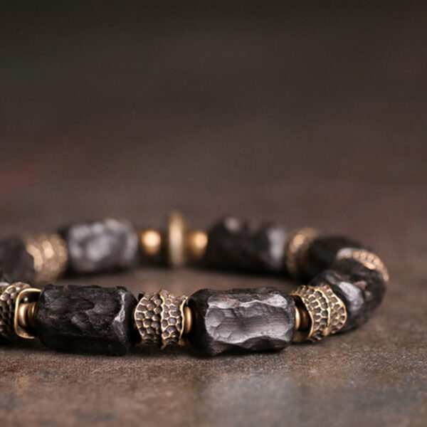 Buddha Stones Tibetan Ebony Wood Copper Calm Peace Bracelet - 图片 4