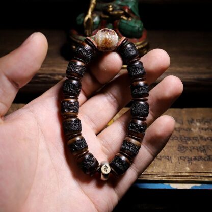 925 Sterling Silver Chinese Zodiac Natal Buddha Handmade Tibet Yak Bone Strength Bracelet - 图片 3