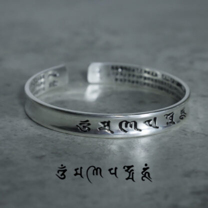 Buddha Stones Tibetan Mantra White Copper Bracelet - 图片 2