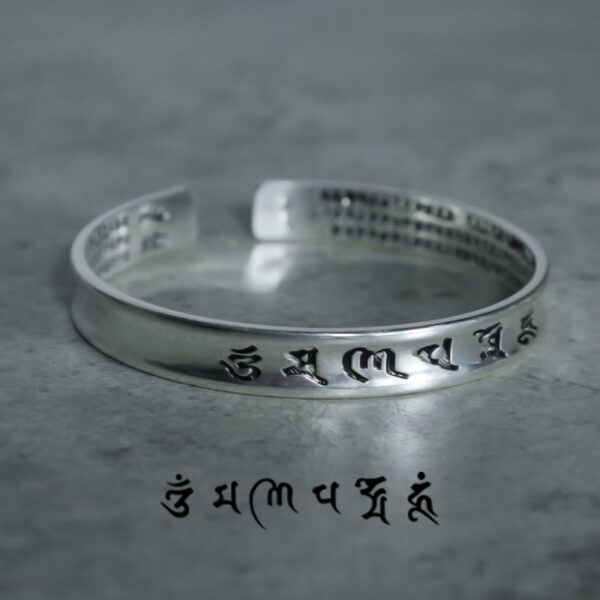 Buddha Stones Tibetan Mantra White Copper Bracelet - 图片 2