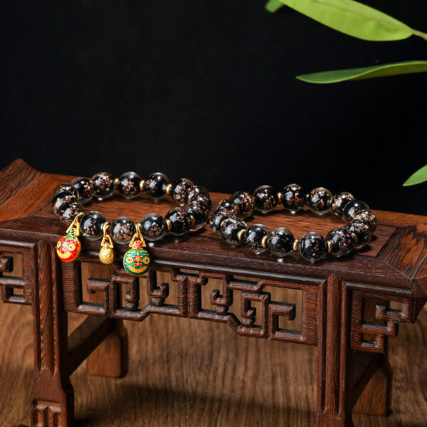 Gold Swallowing Beast Family Charm Luminous Fluorescent Liuli Glass Bead Success Bracelet - 图片 25