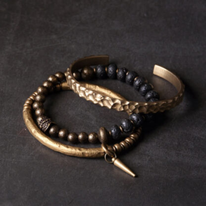 Buddha Stones Lava Rock Stone Copper Balance Cuff Bracelet Bangle - 图片 19