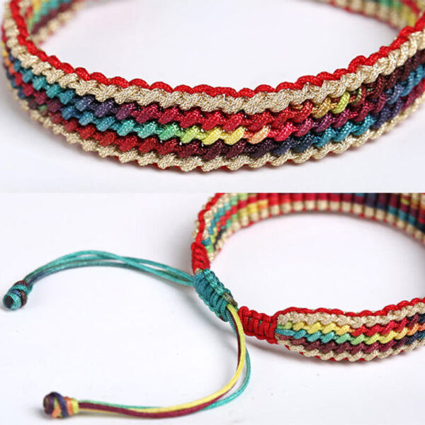 Buddha Stones Tibet Handmade Rainbow Multicolored Protection Braided String Bracelet - 图片 13