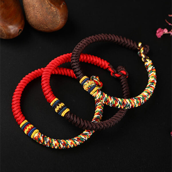 Buddha Stones Tibetan Handmade Multicolored Thread King Kong Knot Strength Braid String Bracelet - 图片 2