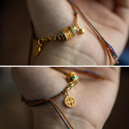 Buddha Stones Tibetan Handmade Om Mani Padme Hum Prayer Wheel Protection Strength String Bracelet - 图片 10
