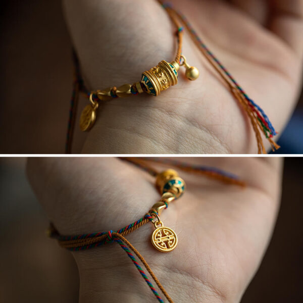 Buddha Stones Tibetan Handmade Om Mani Padme Hum Prayer Wheel Protection Strength String Bracelet - 图片 10