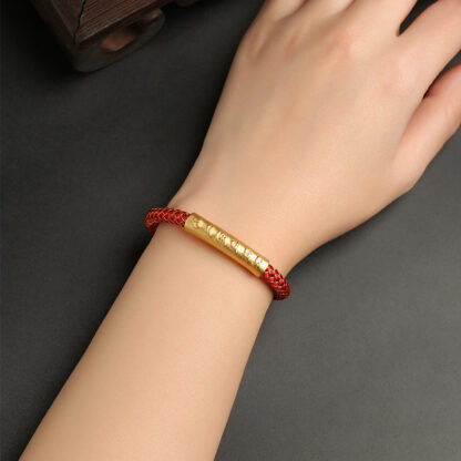 Handmade 999 Sterling Silver Om Mani Padme Hum Protection Dragon Scale Braided Magnetic Buckle Bracelet - 图片 4