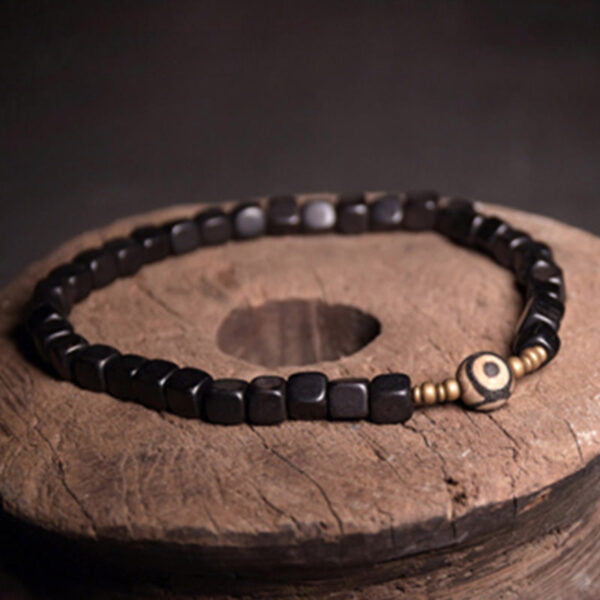 Buddha Stones Ebony Wood Dzi Bead Copper Peace Couple Bracelet - 图片 8