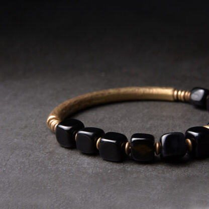 Buddha Stones Black Obsidian Crystal Copper Strength Couple Bracelet - 图片 7