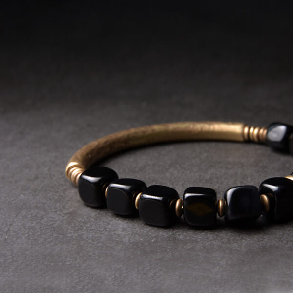 Buddha Stones Black Obsidian Crystal Copper Strength Couple Bracelet - 图片 7