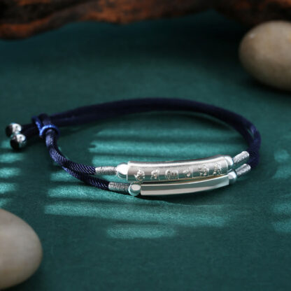 999 Sterling Silver Handmade Om Mani Padme Hum Peace Braided Bracelet - 图片 8