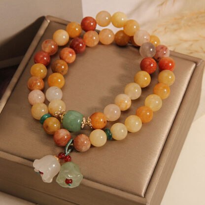 Tibet Natural Golden Silk Jade Double Layer Bell Orchid Luck Bracelet - 图片 5