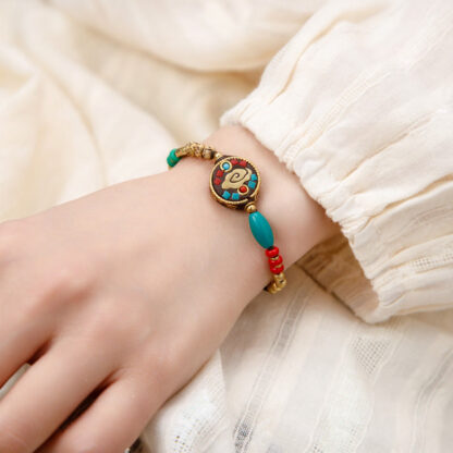 Buddha Stones Tibetan Turquoise Om Mani Padme Hum Protection Strength Bracelet - 图片 2