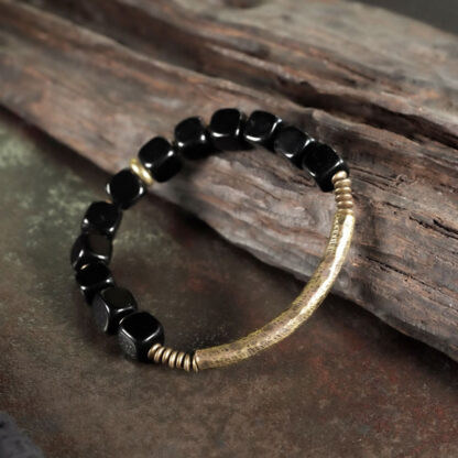 Buddha Stones Black Obsidian Crystal Copper Strength Couple Bracelet - 图片 8