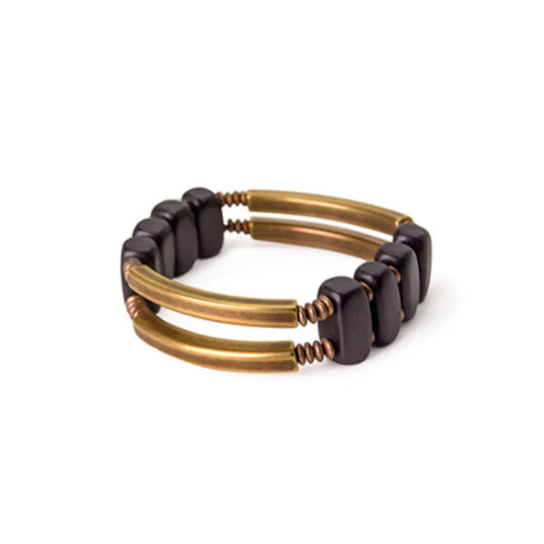 Buddha Stones Tibetan Ebony Wood Copper Balance Double Layer Bracelet - 图片 13