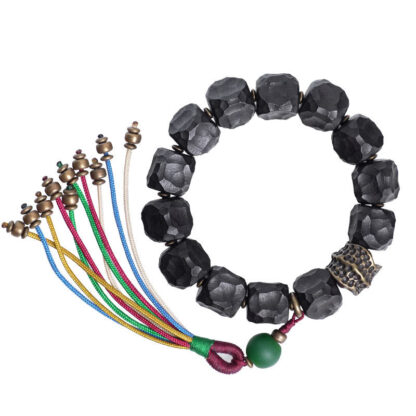 Tibet Ebony Wood Copper Peace Tassel Wrist Mala Bracelet - 图片 13