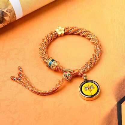 Tibet Handmade Five God Of Wealth Luck Thangka Amulet Prayer Wheel Flower Charm Weave String Bracelet - 图片 3