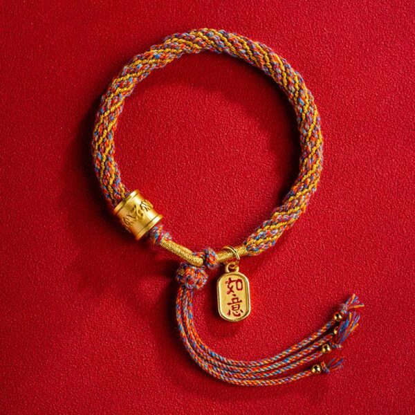 Handmade Multicolored Tibetan Om Mani Padme Hum Ruyi Auspicious Charm Braided Bracelet - 图片 9