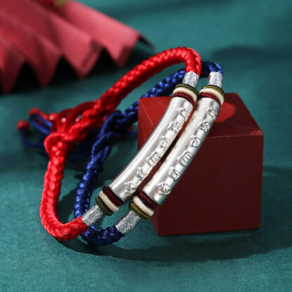 Buddha Stones 999 Sterling Silver Om Mani Padme Hum Protection Strength String Bracelet - 图片 2