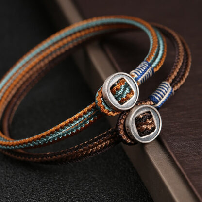 Buddha Stones  925 Sterling Silver Handmade Button Protection Weave String Bracelet - 图片 4