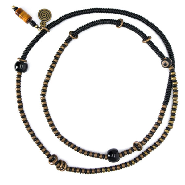 Buddha Stones Ebony Wood Dzi Bead Copper Peace Couple Bracelet Necklace Pendant - 图片 13